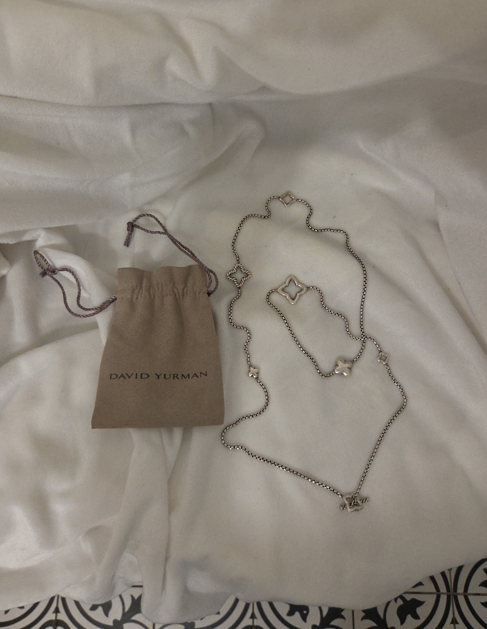 David Yurman Silver Quatrefoil Station Long Necklace